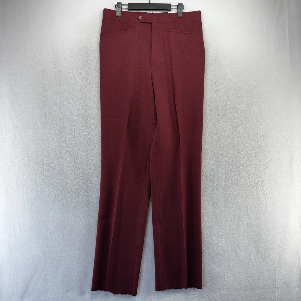 Vintage Sansabelt Dress Pants men's 32 Red Trousers Unhemmed Slacks Hook NEW